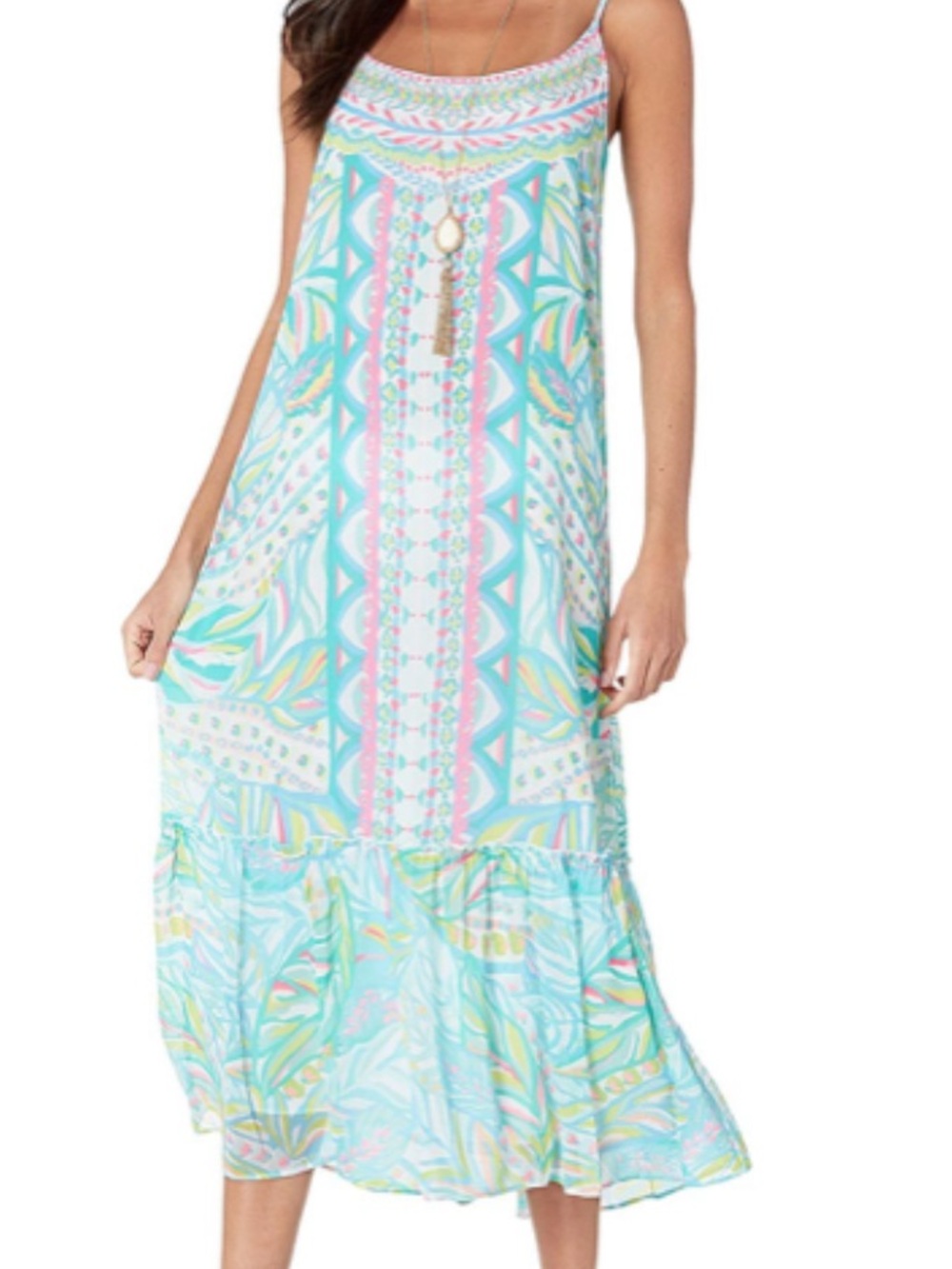 Lilly Pulitzer Winni Midi dress Aqua & Pink Printed Midi Sundress - Picture 1 of 4